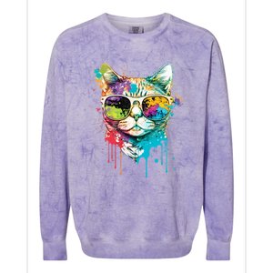 Cute Cat Motif Pop Art Cat Colorblast Crewneck Sweatshirt