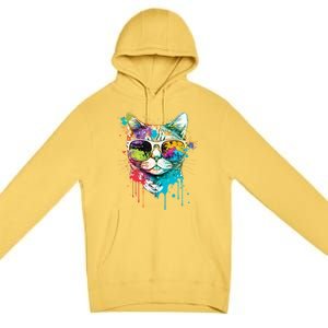 Cute Cat Motif Pop Art Cat Premium Pullover Hoodie