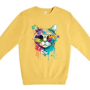 Cute Cat Motif Pop Art Cat Premium Crewneck Sweatshirt