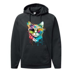 Cute Cat Motif Pop Art Cat Performance Fleece Hoodie