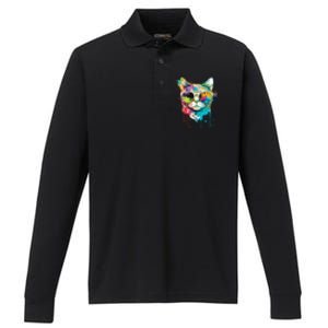 Cute Cat Motif Pop Art Cat Performance Long Sleeve Polo