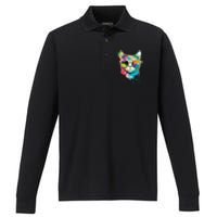 Cute Cat Motif Pop Art Cat Performance Long Sleeve Polo