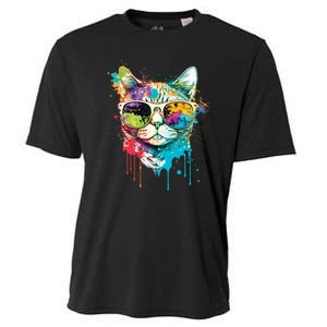 Cute Cat Motif Pop Art Cat Cooling Performance Crew T-Shirt