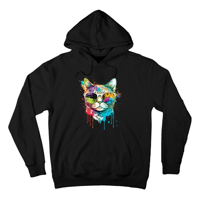 Cute Cat Motif Pop Art Cat Hoodie