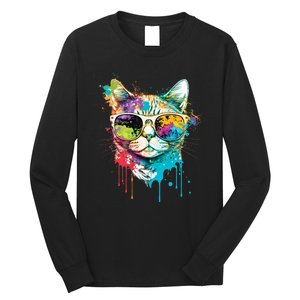 Cute Cat Motif Pop Art Cat Long Sleeve Shirt