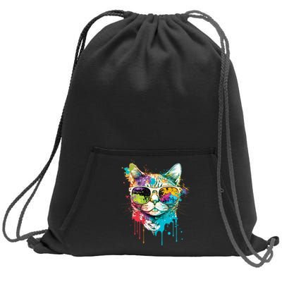 Cute Cat Motif Pop Art Cat Sweatshirt Cinch Pack Bag