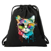 Cute Cat Motif Pop Art Cat Drawstring Bag