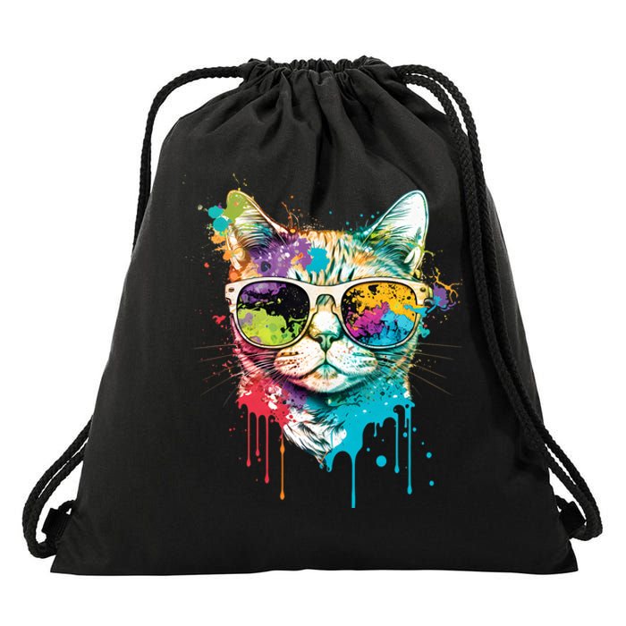 Cute Cat Motif Pop Art Cat Drawstring Bag