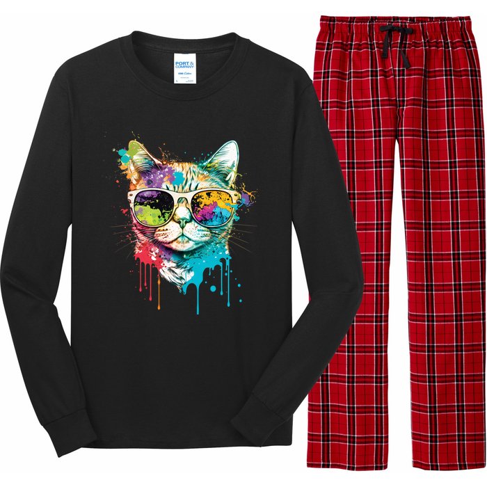 Cute Cat Motif Pop Art Cat Long Sleeve Pajama Set