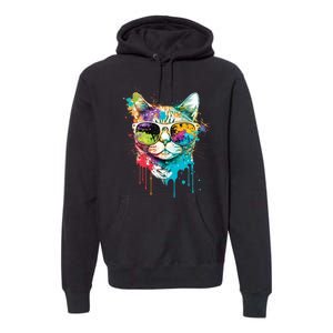 Cute Cat Motif Pop Art Cat Premium Hoodie