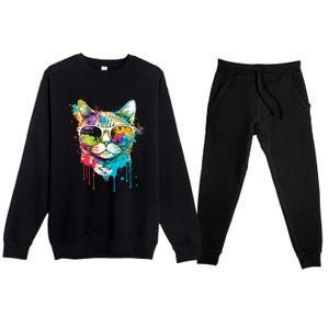 Cute Cat Motif Pop Art Cat Premium Crewneck Sweatsuit Set