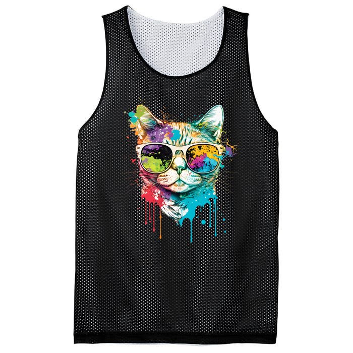 Cute Cat Motif Pop Art Cat Mesh Reversible Basketball Jersey Tank