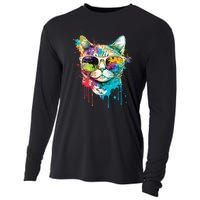 Cute Cat Motif Pop Art Cat Cooling Performance Long Sleeve Crew