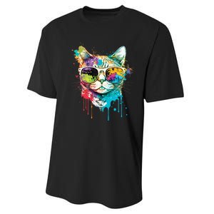 Cute Cat Motif Pop Art Cat Performance Sprint T-Shirt