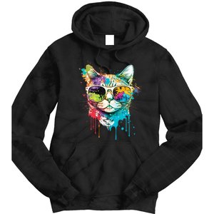 Cute Cat Motif Pop Art Cat Tie Dye Hoodie