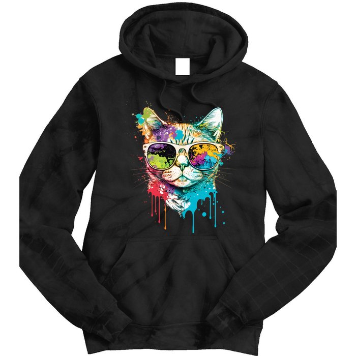 Cute Cat Motif Pop Art Cat Tie Dye Hoodie