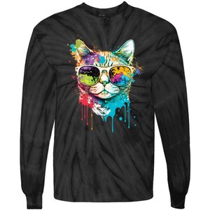 Cute Cat Motif Pop Art Cat Tie-Dye Long Sleeve Shirt