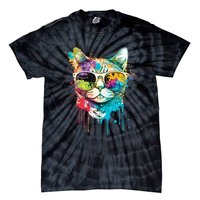 Cute Cat Motif Pop Art Cat Tie-Dye T-Shirt