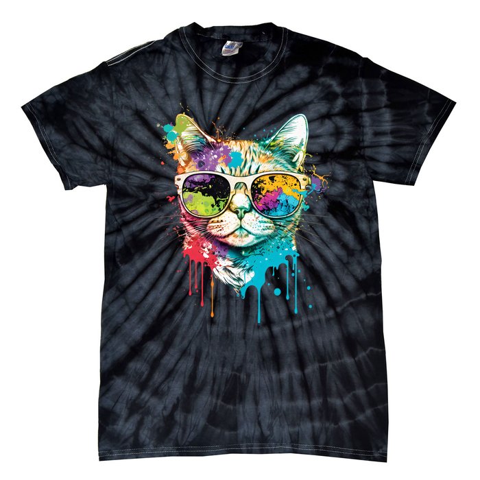 Cute Cat Motif Pop Art Cat Tie-Dye T-Shirt