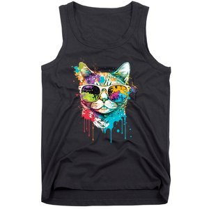 Cute Cat Motif Pop Art Cat Tank Top