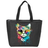 Cute Cat Motif Pop Art Cat Zip Tote Bag