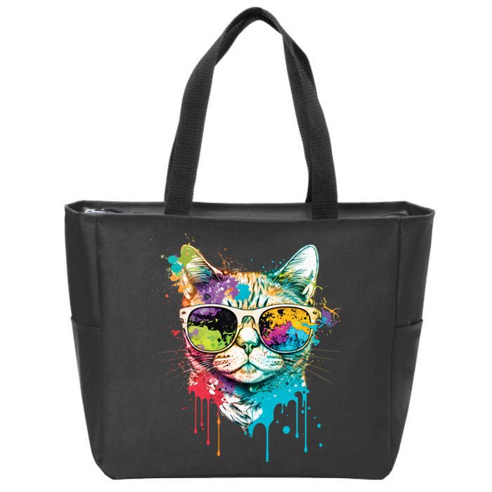 Cute Cat Motif Pop Art Cat Zip Tote Bag