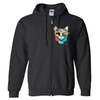 Cute Cat Motif Pop Art Cat Full Zip Hoodie