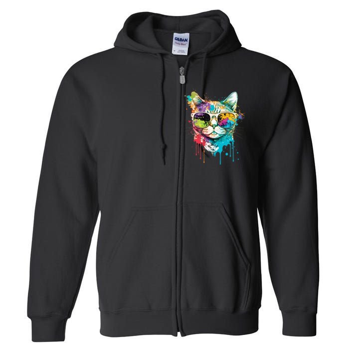 Cute Cat Motif Pop Art Cat Full Zip Hoodie