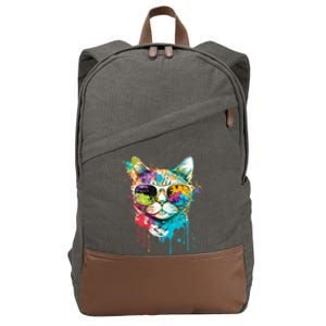 Cute Cat Motif Pop Art Cat Cotton Canvas Backpack