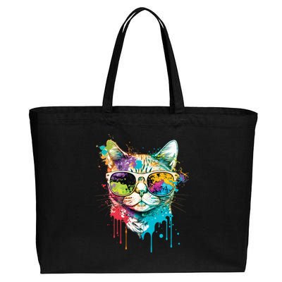 Cute Cat Motif Pop Art Cat Cotton Canvas Jumbo Tote