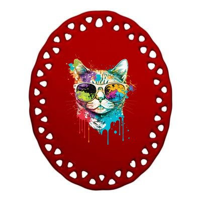 Cute Cat Motif Pop Art Cat Ceramic Oval Ornament