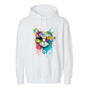 Cute Cat Motif Pop Art Cat Garment-Dyed Fleece Hoodie