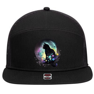 Cute Cat Motifs Cat 7 Panel Mesh Trucker Snapback Hat