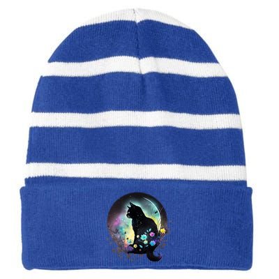 Cute Cat Motifs Cat Striped Beanie with Solid Band