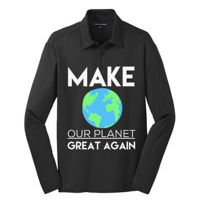 Climate Change Make Our Planet Great Again Silk Touch Performance Long Sleeve Polo