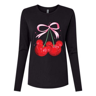 Coquette Cherry Mouse Ears Bow Princess Theme Park Womens Cotton Relaxed Long Sleeve T-Shirt