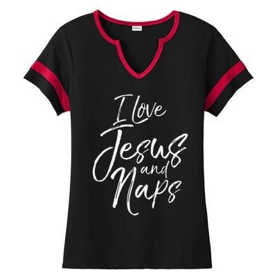 Cute Christian Mom Of Gift I Love Jesus And Naps Ladies Halftime Notch Neck Tee