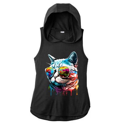 Cute Cat Motif Pop Art Cat Ladies PosiCharge Tri-Blend Wicking Draft Hoodie Tank