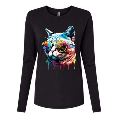 Cute Cat Motif Pop Art Cat Womens Cotton Relaxed Long Sleeve T-Shirt