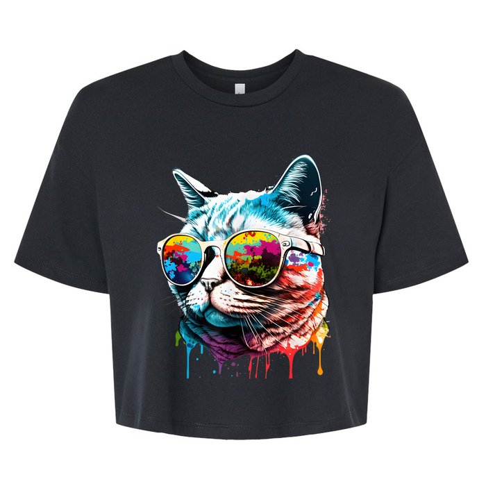 Cute Cat Motif Pop Art Cat Bella+Canvas Jersey Crop Tee