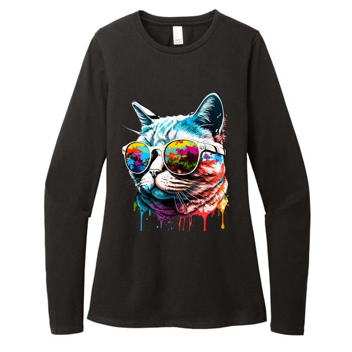 Cute Cat Motif Pop Art Cat Womens CVC Long Sleeve Shirt