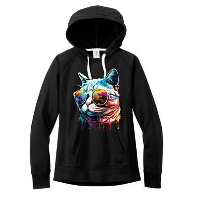 Cute Cat Motif Pop Art Cat Women's Fleece Hoodie