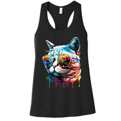 Cute Cat Motif Pop Art Cat Women's Racerback Tank