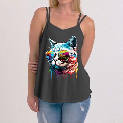 Cute Cat Motif Pop Art Cat Women's Strappy Tank