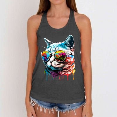 Cute Cat Motif Pop Art Cat Women's Knotted Racerback Tank