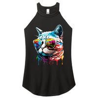 Cute Cat Motif Pop Art Cat Women's Perfect Tri Rocker Tank