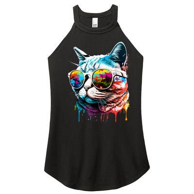 Cute Cat Motif Pop Art Cat Women's Perfect Tri Rocker Tank