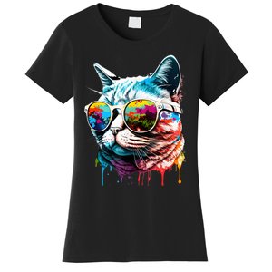 Cute Cat Motif Pop Art Cat Women's T-Shirt