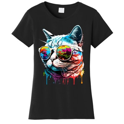 Cute Cat Motif Pop Art Cat Women's T-Shirt