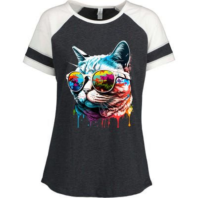 Cute Cat Motif Pop Art Cat Enza Ladies Jersey Colorblock Tee